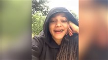 Sasha Lane knocked over by dog while talking 'Utopia' - Interview Video